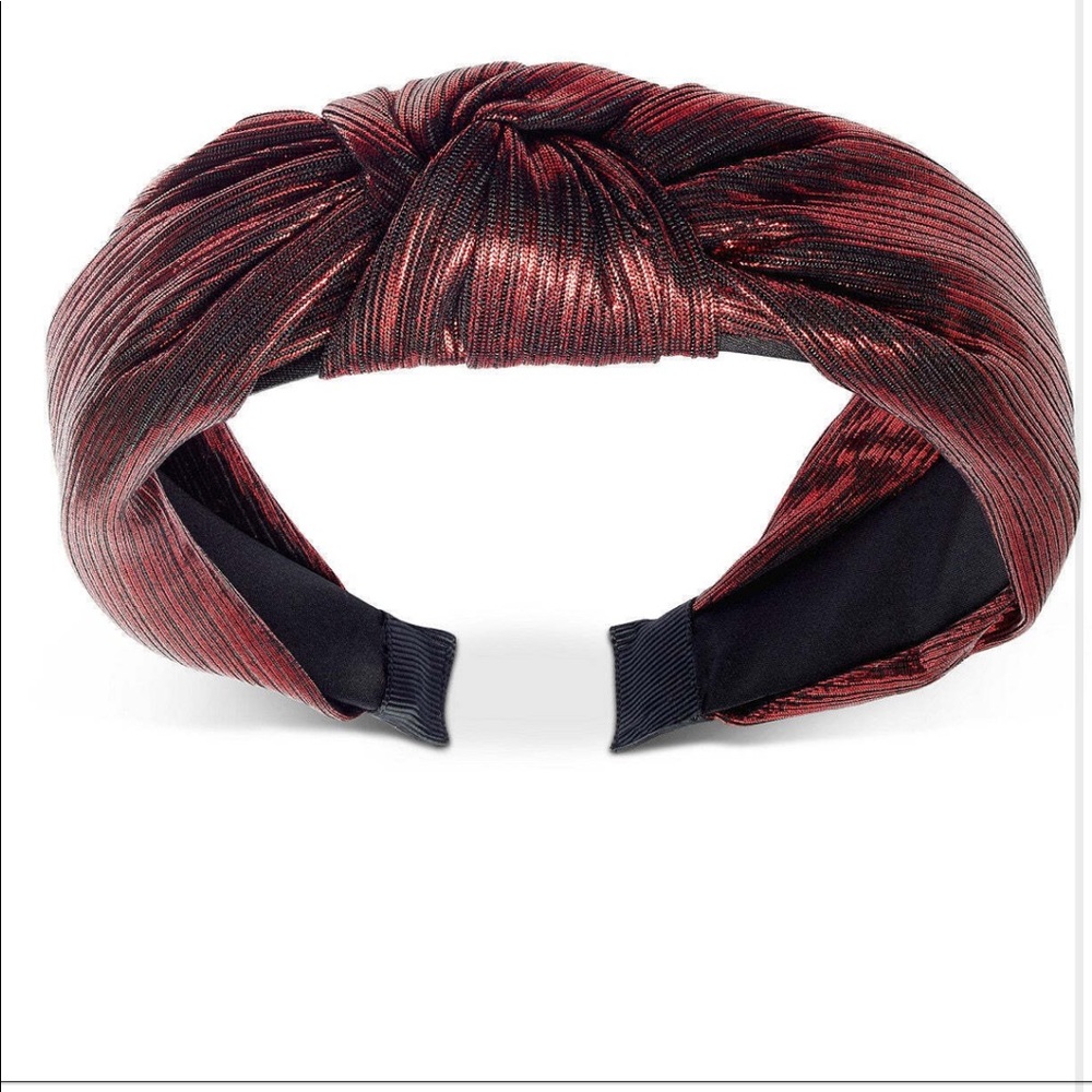 NEW INC headband red knotted shiny fabric one size womens